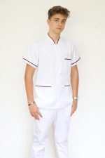 Bluză Medicală Tip Tunică, Cambrată, Culoare Alb cu Închidere Prin Capse