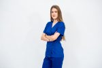 Bluza Medicala stil Kimono cu 2 buzunare laterale - albastru - imagine 2