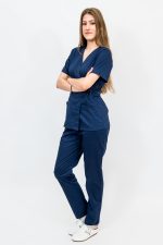 Bluza Medicala stil Kimono cu 2 buzunare laterale - bleumarin - imagine 2