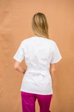 Bluza Medicala stil Kimono cu 2 buzunare laterale - alb - imagine 3