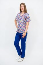 Bluză Medicală Înflorată cu Închidere cu Fermoar și 100% Bumbac