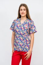 Bluză Medicală Înflorată cu Închidere cu Fermoar și 100% Bumbac - imagine 2