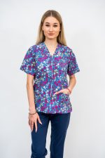 Bluză Medicală Înflorată cu Închidere cu Fermoar și 100% Bumbac - model 2