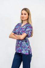 Bluză Medicală Înflorată cu Închidere cu Fermoar și 100% Bumbac - model 2 - imagine 2