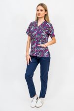 Bluză Medicală Înflorată cu Închidere cu Fermoar și 100% Bumbac - model 3